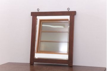 アンティーク雑貨　古い木のシンプルなアンティーク面取りミラー(鏡)