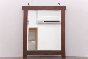 アンティーク雑貨　古い木のシンプルなアンティーク面取りミラー(鏡)