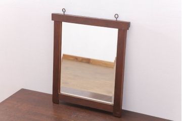 アンティーク雑貨　古い木のシンプルなアンティーク面取りミラー(鏡)