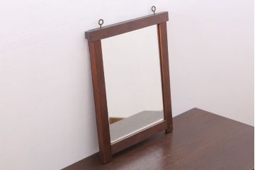 アンティーク雑貨　古い木のシンプルなアンティーク面取りミラー(鏡)