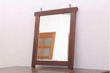アンティーク雑貨　古い木のシンプルなアンティーク面取りミラー(鏡)