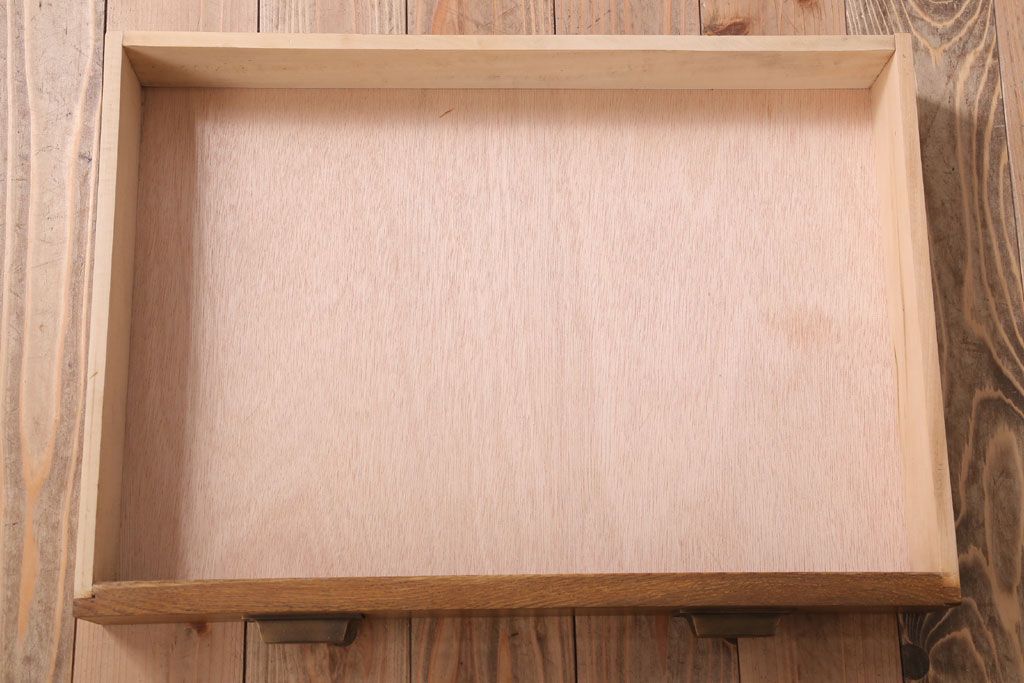 レトロ家具　和製アンティーク　ナラ材・ブナ材製　昭和レトロな薄型の片袖机(デスク)