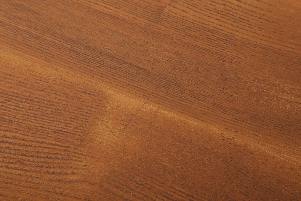 レトロ家具　和製アンティーク　ナラ材・ブナ材製　昭和レトロな薄型の片袖机(デスク)