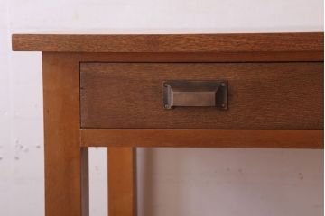 レトロ家具　和製アンティーク　ナラ材・ブナ材製　昭和レトロな薄型の片袖机(デスク)