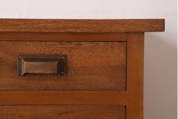 レトロ家具　和製アンティーク　ナラ材・ブナ材製　昭和レトロな薄型の片袖机(デスク)