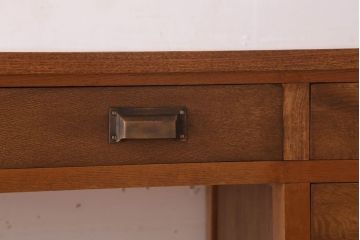 レトロ家具　和製アンティーク　ナラ材・ブナ材製　昭和レトロな薄型の片袖机(デスク)