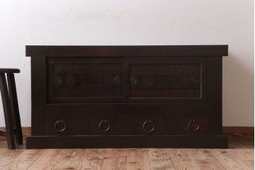 アンティーク家具　和モダンスタイル　古い木のアンティーク水屋箪笥ローボード(3)(テレビ台、キャビネット、収納棚)