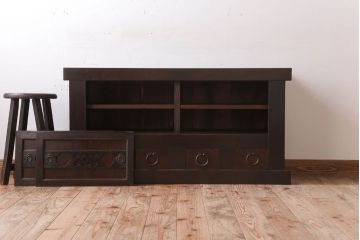 アンティーク家具　和モダンスタイル　古い木のアンティーク水屋箪笥ローボード(3)(テレビ台、キャビネット、収納棚)