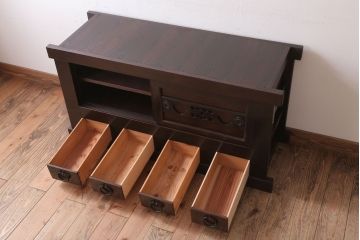 アンティーク家具　和モダンスタイル　古い木のアンティーク水屋箪笥ローボード(3)(テレビ台、キャビネット、収納棚)