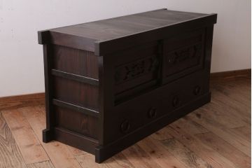 アンティーク家具　和モダンスタイル　古い木のアンティーク水屋箪笥ローボード(3)(テレビ台、キャビネット、収納棚)