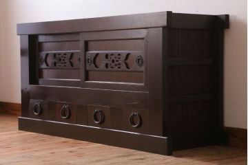 アンティーク家具　和モダンスタイル　古い木のアンティーク水屋箪笥ローボード(3)(テレビ台、キャビネット、収納棚)