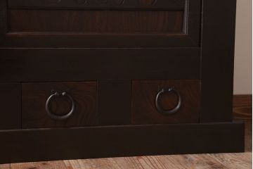 アンティーク家具　和モダンスタイル　古い木のアンティーク水屋箪笥ローボード(3)(テレビ台、キャビネット、収納棚)