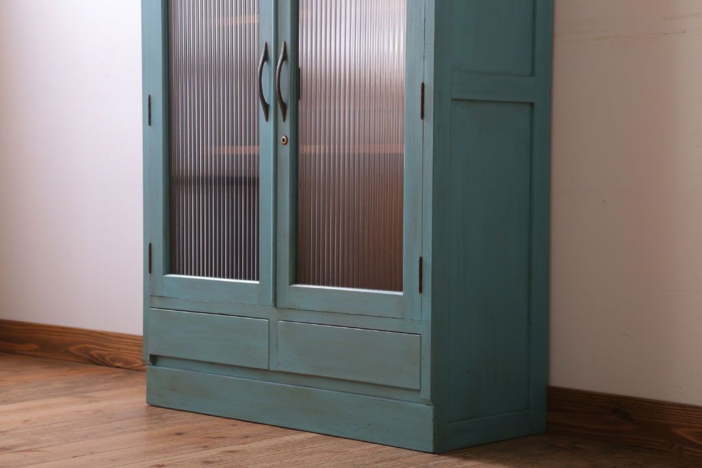 アンティーク家具　モールガラス入り　ペイント　アンティークブックケース(本箱)