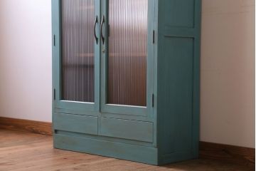 アンティーク家具　モールガラス入り　ペイント　アンティークブックケース(本箱)