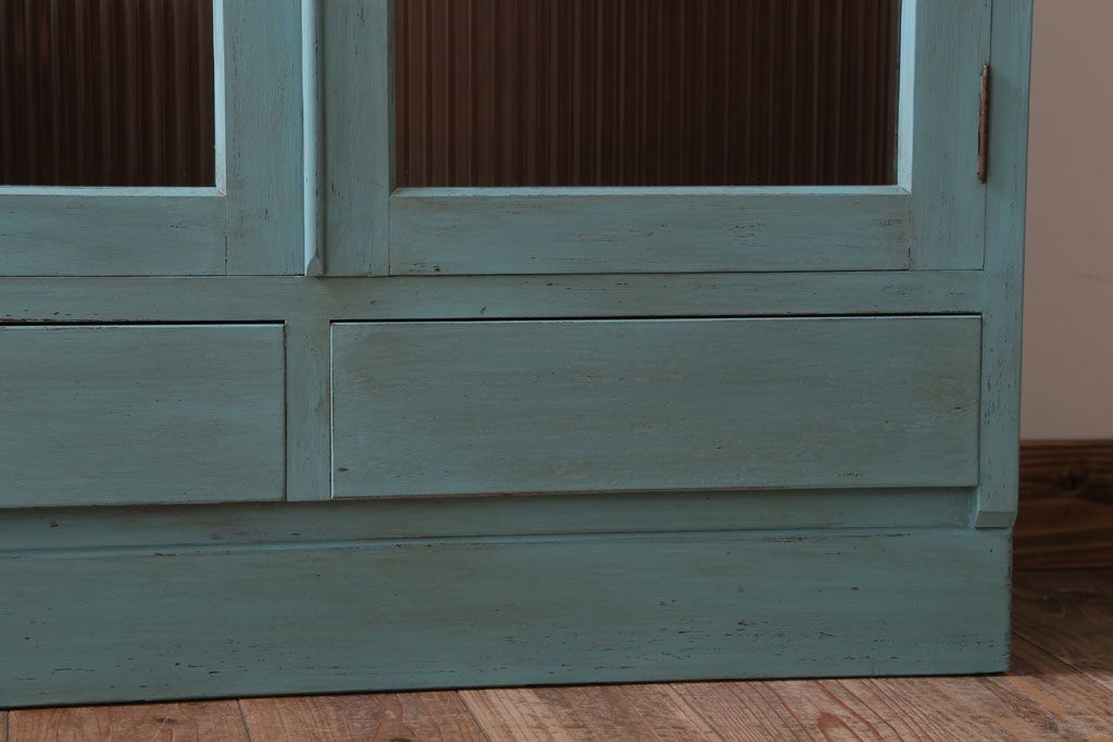 アンティーク家具　モールガラス入り　ペイント　アンティークブックケース(本箱)