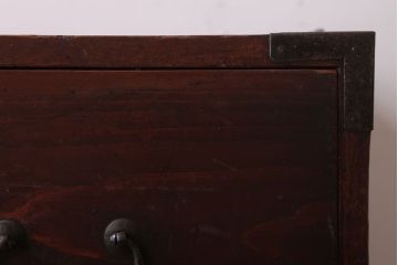 アンティーク家具　シンプルデザイン　古民具・骨董　丸金具付きの時代箪笥ローボード(2)