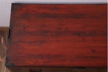 アンティーク家具　シンプルデザイン　古民具・骨董　丸金具付きの時代箪笥ローボード(2)