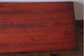 アンティーク家具　シンプルデザイン　古民具・骨董　丸金具付きの時代箪笥ローボード(2)