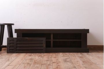 アンティーク家具　和モダンスタイル　四尺　古い木のアンティーク水屋箪笥ローボード(1)(テレビ台、キャビネット、収納棚)