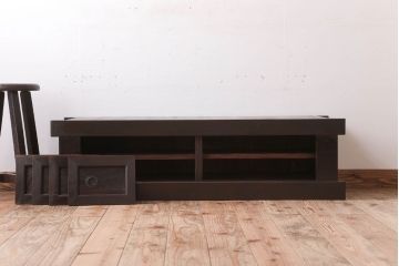 アンティーク家具　四尺　和モダンスタイル　古い木のアンティーク水屋箪笥ローボード(2)(テレビ台、キャビネット、収納棚)