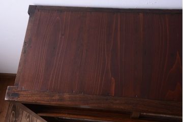 アンティーク家具　結霜ガラス入り!　古民具・骨董　前面欅材の上品なアンティーク茶箪笥