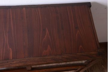 アンティーク家具　結霜ガラス入り!　古民具・骨董　前面欅材の上品なアンティーク茶箪笥