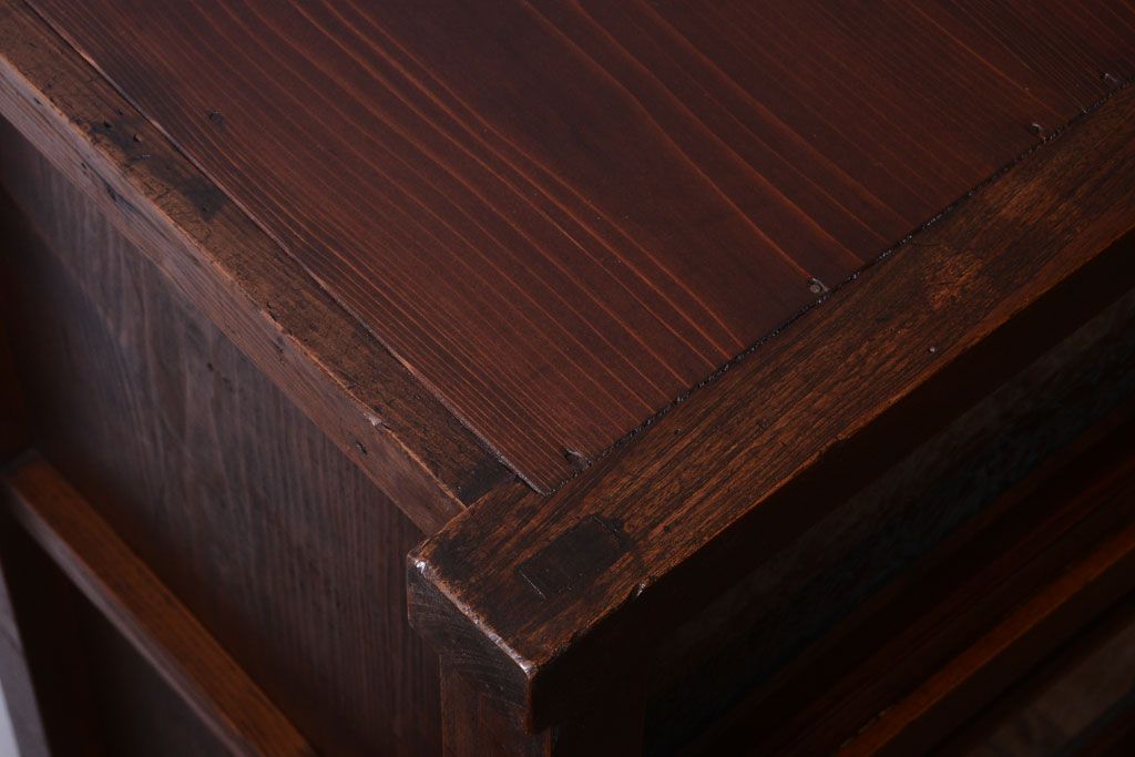 アンティーク家具　結霜ガラス入り!　古民具・骨董　前面欅材の上品なアンティーク茶箪笥