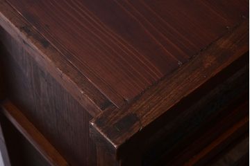 アンティーク家具　結霜ガラス入り!　古民具・骨董　前面欅材の上品なアンティーク茶箪笥