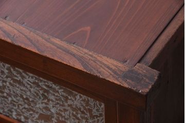 アンティーク家具　結霜ガラス入り!　古民具・骨董　前面欅材の上品なアンティーク茶箪笥