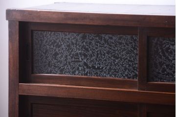 アンティーク家具　結霜ガラス入り!　古民具・骨董　前面欅材の上品なアンティーク茶箪笥