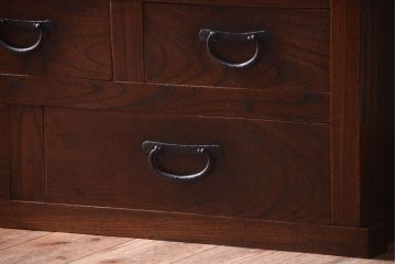 アンティーク家具　結霜ガラス入り!　古民具・骨董　前面欅材の上品なアンティーク茶箪笥