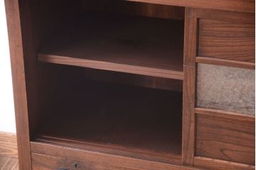 アンティーク家具　結霜ガラス入り!　古民具・骨董　前面欅材の上品なアンティーク茶箪笥