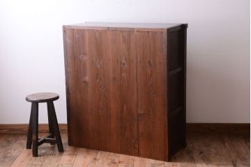 アンティーク家具　結霜ガラス入り!　古民具・骨董　前面欅材の上品なアンティーク茶箪笥