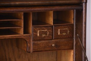 アンティーク家具　イギリスアンティーク　変わり型　オーク材製のスタッキングビューローブックケース