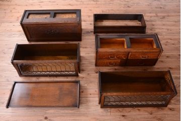 アンティーク家具　イギリスアンティーク　変わり型　オーク材製のスタッキングビューローブックケース
