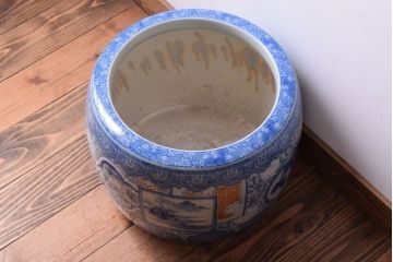 アンティーク雑貨　大正〜昭和初期　古民具・骨董　窓絵松竹　青海波　アンティーク瀬戸火鉢