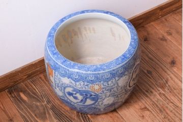 アンティーク雑貨　大正〜昭和初期　古民具・骨董　窓絵松竹　青海波　アンティーク瀬戸火鉢