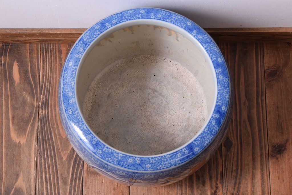 アンティーク雑貨　大正〜昭和初期　古民具・骨董　窓絵松竹　青海波　アンティーク瀬戸火鉢