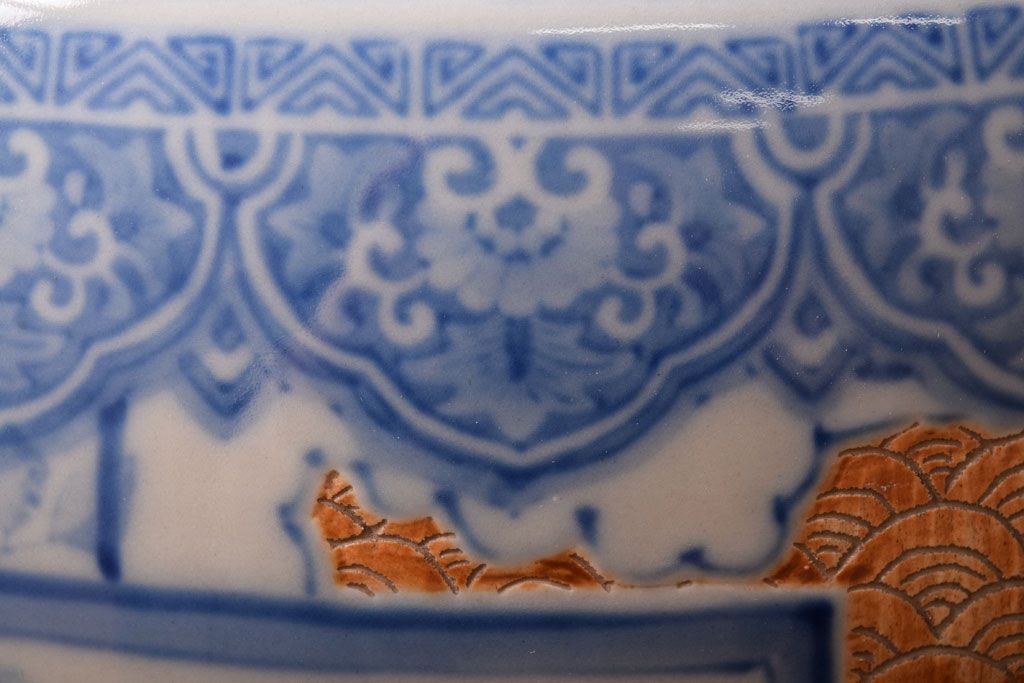 アンティーク雑貨　大正〜昭和初期　古民具・骨董　窓絵松竹　青海波　アンティーク瀬戸火鉢