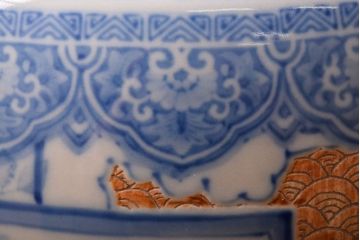 アンティーク雑貨　大正〜昭和初期　古民具・骨董　窓絵松竹　青海波　アンティーク瀬戸火鉢