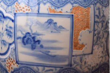 アンティーク雑貨　大正〜昭和初期　古民具・骨董　窓絵松竹　青海波　アンティーク瀬戸火鉢