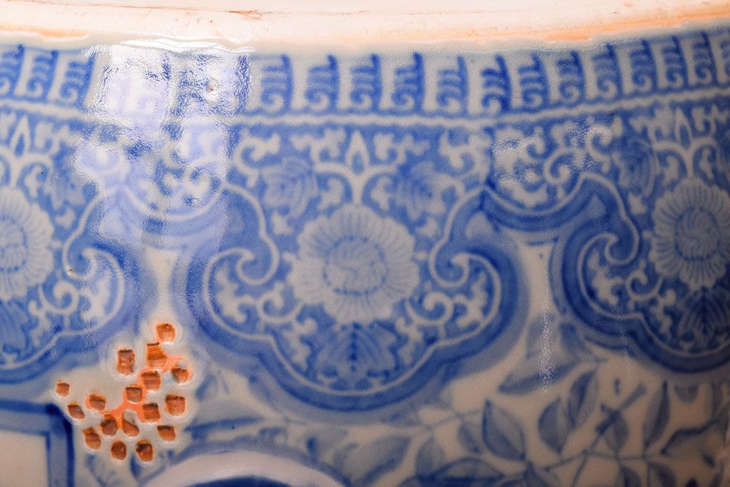 アンティーク雑貨　大正〜昭和初期　古民具・骨董　窓絵松竹　青海波　アンティーク瀬戸火鉢