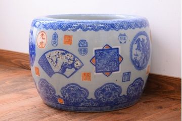 アンティーク雑貨　大正〜昭和初期　古民具・骨董　窓絵　印章　画章　アンティーク瀬戸火鉢