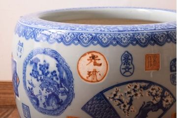アンティーク雑貨　大正〜昭和初期　古民具・骨董　窓絵　印章　画章　アンティーク瀬戸火鉢