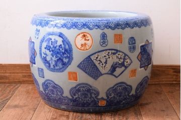 アンティーク雑貨　大正〜昭和初期　古民具・骨董　窓絵　印章　画章　アンティーク瀬戸火鉢