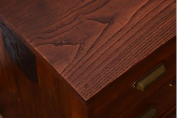 アンティーク家具　栗材天板のリメイク品　前面欅材の和製アンティークローボード(1)(ローチェスト)