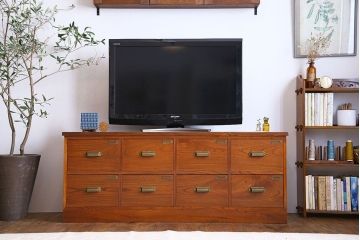 アンティーク家具　栗材天板のリメイク品　前面欅材の和製アンティークローボード(2)(ローチェスト)