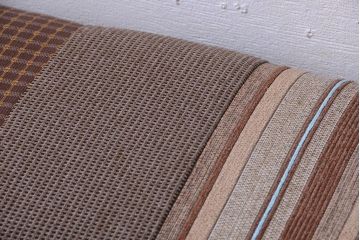 アンティーク家具　アンティークペイント　パッチワーク風の座面がお洒落なベンチ