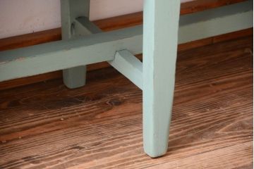 アンティーク家具　アンティークペイント　パッチワーク風の座面がお洒落なベンチ