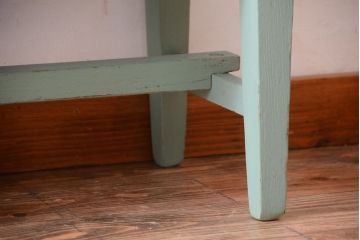 アンティーク家具　アンティークペイント　パッチワーク風の座面がお洒落なベンチ